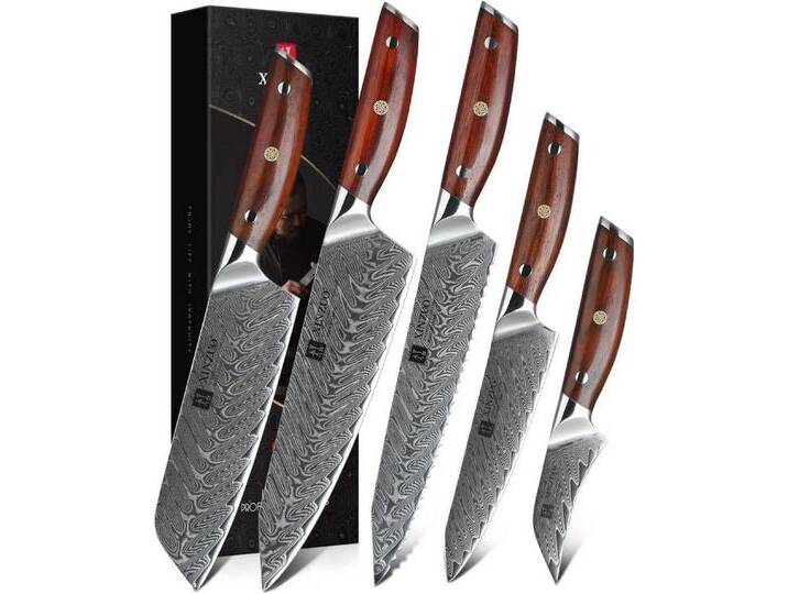 LuxusKollektion Messerblock Profi Küchenmesser Set 5-teilig Damaststahl VG10 Chef Santoku Brot LuxusKollektion Messerblock Profi Küchenmesser Set 5-teilig Damaststahl VG10 Chef Santoku Brot von OTTO