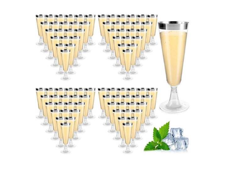 LuxusKollektion Salatbesteck Sektgläser 100 160ml Plastik 100stk-transparent mit Silbernem Rand von OTTO