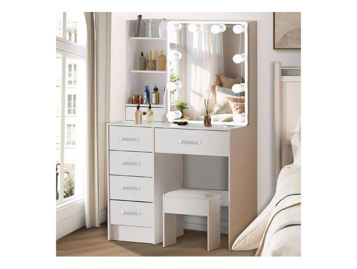 LuxusKollektion Schminktisch Schminktisch LED-Beleuchtung 10 Glühbirnen Weiß MDF 6 Schubladen 4 von OTTO