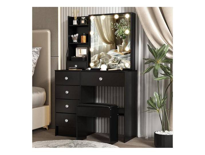 LuxusKollektion Schminktisch Schminktisch mit Spiegel und Hocker Beleuchtung Schwarz 80x34x130cm LuxusKollektion Schminktisch Schminktisch mit Spiegel und Hocker Beleuchtung Schwarz 80x34x130cm von OTTO