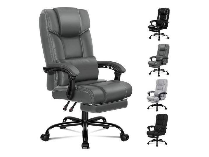 LuxusKollektion Schreibtischstuhl Bürostuhl High Back, Verstellbare Lendenwirbelstütze, Fußstütze, Grau von OTTO