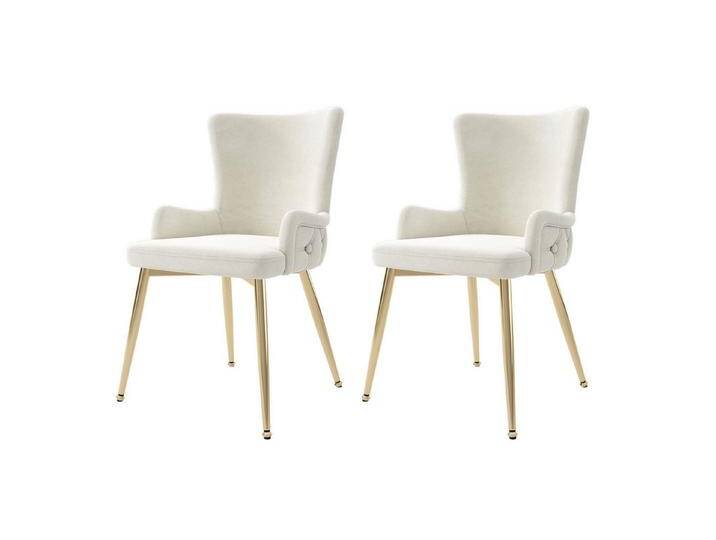 MC Star Esszimmerstuhl 2er-Set, luxuriöser Wohnzimmer-Schlafzimmer-Loungesessel (mit vier goldfarbenen Metallstützbeinen), beige von OTTO