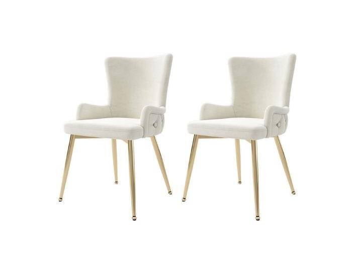 MC Star Esszimmerstuhl 2er-Set, luxuriöser Wohnzimmer-Schlafzimmer-Loungesessel (mit vier goldfarbenen Metallstützbeinen), beige von OTTO