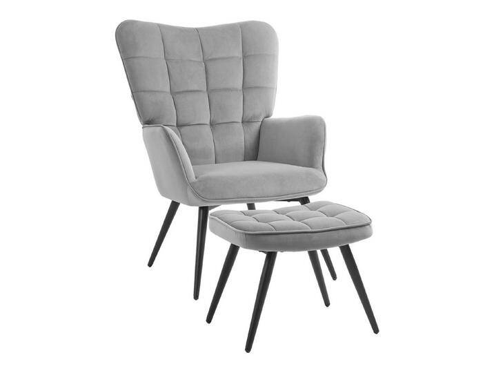 MC Star Relaxsessel Ohrensessel mit Hocker, Loungesessel Polstersessel (Samtoptik Fernsehsessel Esszimmerstuhl bis 120 kg hellgrau), grau von OTTO