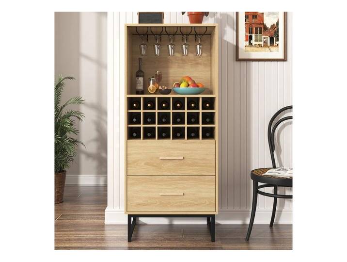 MC Star Sideboard Stilvoller Weinschrank mit zwei Schubladen, 18 Fächern (Gläserhalterung – Mattschwarze Metallfüße – Perfekt für Weinliebhaber) von OTTO