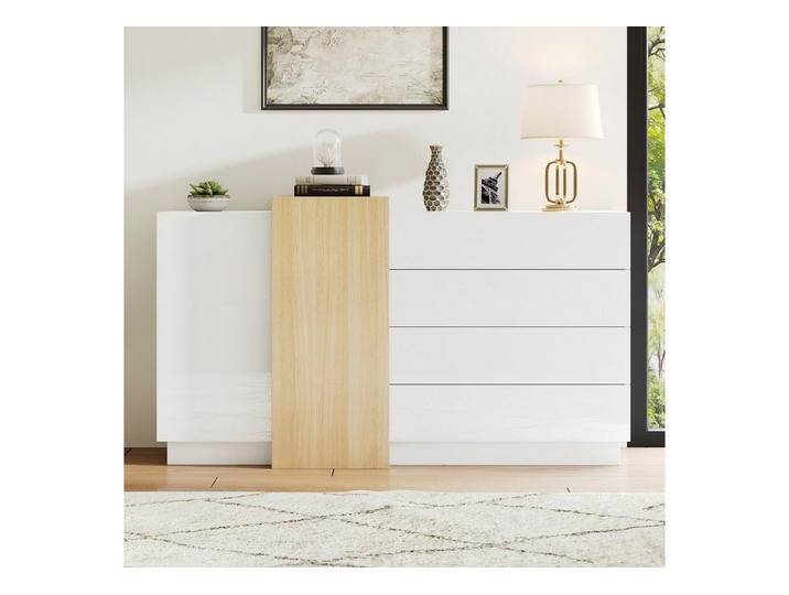 MC Star Sideboard Weißes Hochglanz-Sideboard, Moderner Esszimmerschrank mit Stauraum (Minimalistischer holzfarbener moderner Aufbewahrungsschrank) von OTTO