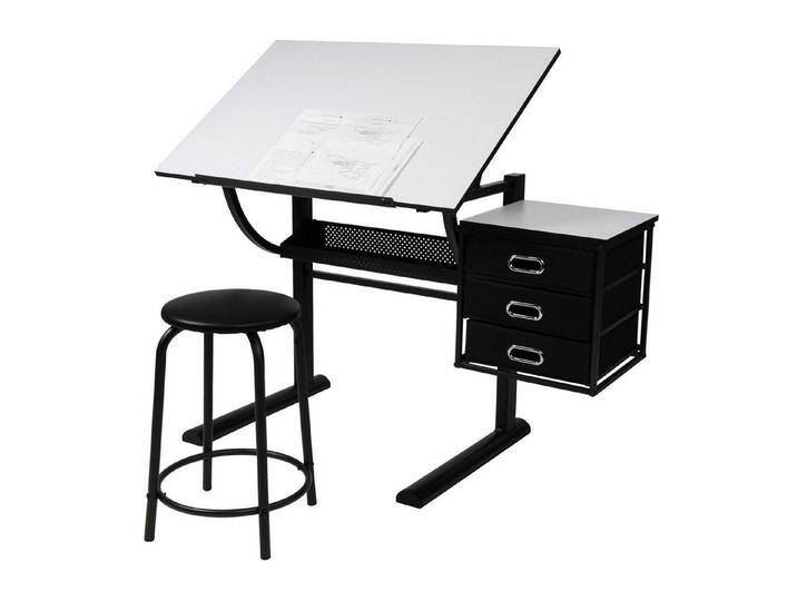 MIADOMODO Zeichentisch mit Hocker Schreibtisch Arbeitstisch Architektentisch, schwarz weiß von OTTO