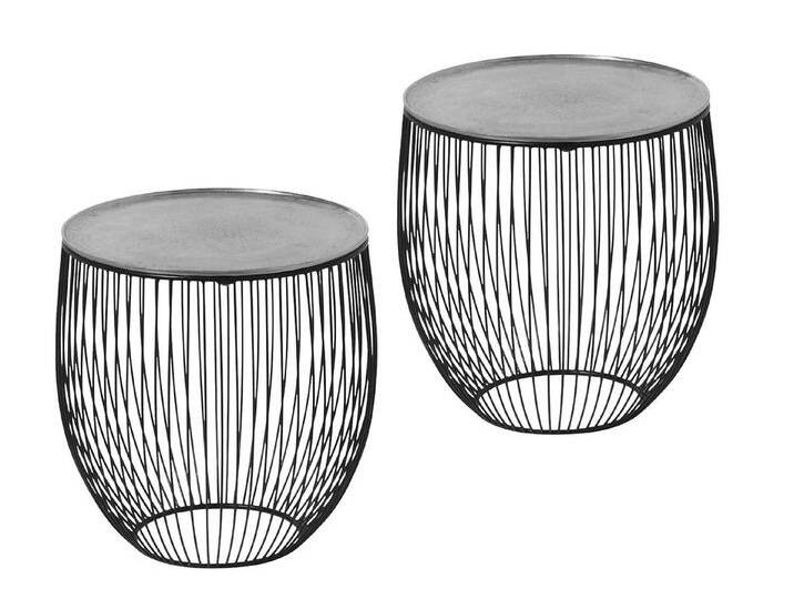 MIRRORS AND MORE Couchtisch (2er Set), Nachttisch am Bett, Korbtisch rund, Beistelltisch für Sofas, Höhe 42cm, schwarz silberfarben von OTTO