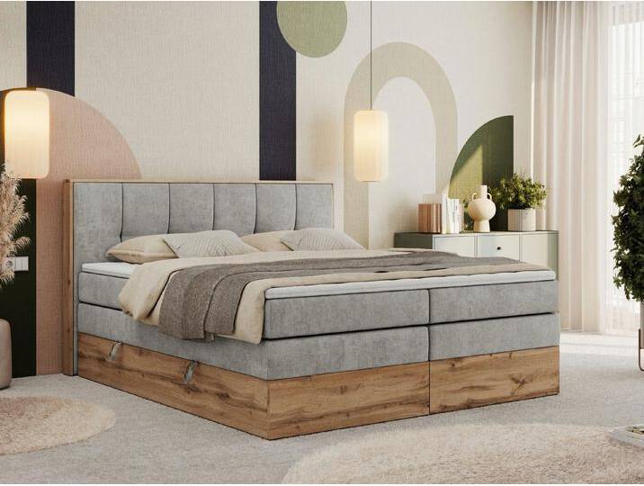 MKS MÖBEL Boxspringbett ALBERO 1 KING (Packung, Set, Polsterbett, Topper T25, T30-Schaum, Möbelplattenelementen), Doppelbett, Bettkästen, Multipocket-Matratzen, Boxspringbett, Kopfteil, grau von OTTO