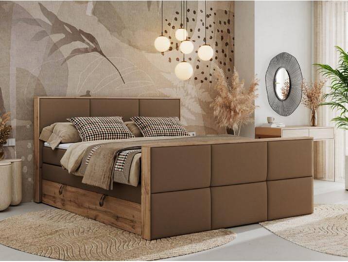 MKS MÖBEL Boxspringbett ALBERO 2 KING DUO (Packung, Set, Bettkästen, Topper T25, T30-Schaum, Möbelplattenelementen), Doppelbett, Multipocket-Matratzen, Boxspringbett, Fußteil, braun von OTTO