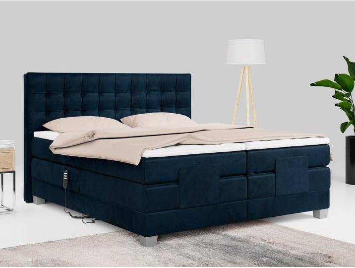 MKS MÖBEL Boxspringbett ELECTRO, Elektrisch verstellbare, Doppelbett mit Kopfteil, 2 Matratzen, Topper, blau, H4, Dunkelblau Monolith von OTTO