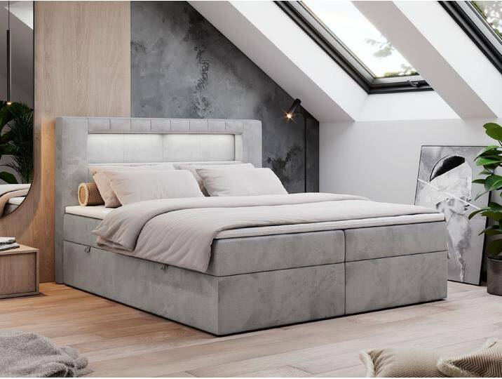MKS MÖBEL Boxspringbett GOLD5 (Set, Packung, 7 Härtezonen, T30-Schaum, LED, Polsterbett, Topper T25), Boxspringbett mit Kopfteil, Doppelbett mit Bettkästen, grau von OTTO