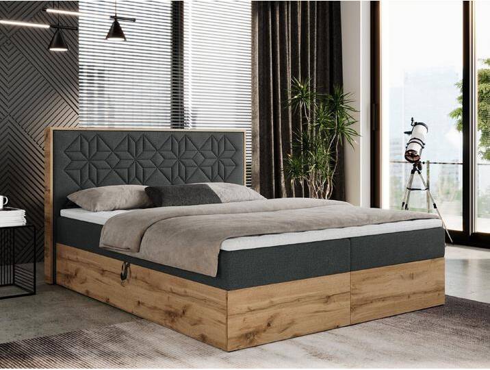 MKS MÖBEL Boxspringbett NESSI (Set, Packung, Stauraum, Topper, Möbelplatten, Gepolstertes Kopfteil), mit Bettkästen, Doppelbett, Multipocket Matratze, hohes Kopfteil, grau, + Topper Visco von OTTO