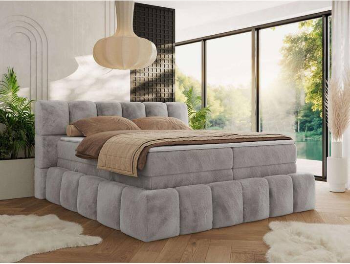 MKS MÖBEL Boxspringbett NIRA KING (Doppelbett-Set mit Topper & Bettkasten, 7-Zonen-Taschenfederkern, Härte H3/H4 wählbar, Topper 5 cm), breites, weiches Kopfteil, Komfortliegehöhe, robuste Ausführung, grau von OTTO