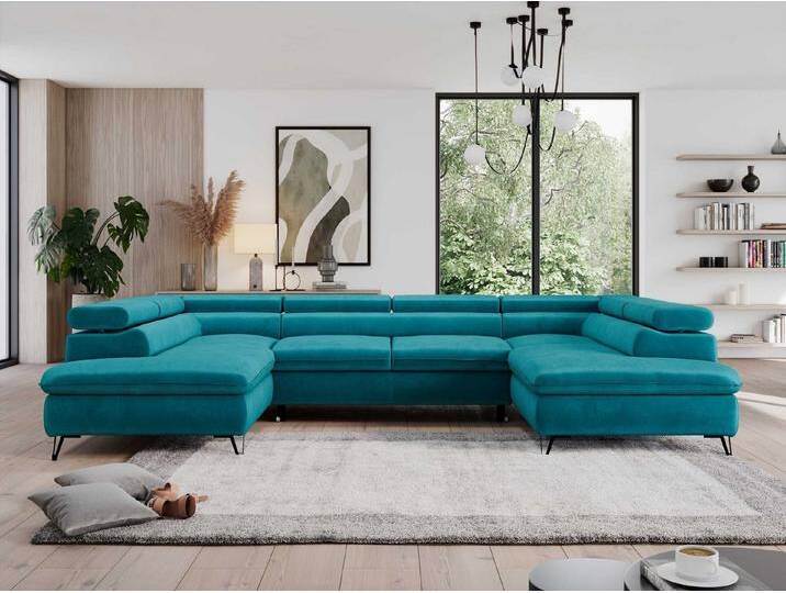 MKS MÖBEL Ecksofa PEDRO U, Set, Zwei Bettkästen, Wellenfedern, Metallbeine, große U-förmige Ecke, Schlaffunktion, mit verstellbaren Kopfstützen, blau MKS MÖBEL Ecksofa PEDRO U, Set, Zwei Bettkästen, Wellenfedern, Metallbeine, große U-förmige Ecke, Schlaffunktion, mit verstellbaren Kopfstützen, blau von OTTO