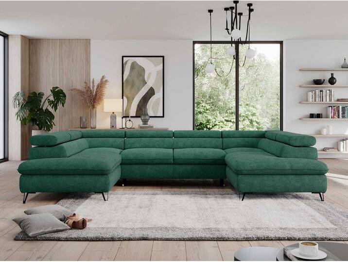 MKS MÖBEL Ecksofa PEDRO U, Set, Zwei Bettkästen, Wellenfedern, Metallbeine, große U-förmige Ecke, Schlaffunktion, mit verstellbaren Kopfstützen, blau MKS MÖBEL Ecksofa PEDRO U, Set, Zwei Bettkästen, Wellenfedern, Metallbeine, große U-förmige Ecke, Schlaffunktion, mit verstellbaren Kopfstützen, blau von OTTO