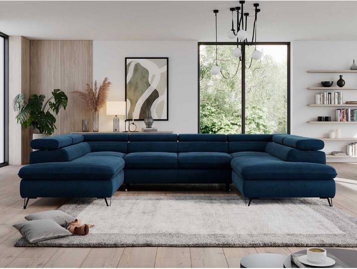 MKS MÖBEL Ecksofa PEDRO U, Set, Zwei Bettkästen, Wellenfedern, Metallbeine, große U-förmige Ecke, Schlaffunktion, mit verstellbaren Kopfstützen, blau MKS MÖBEL Ecksofa PEDRO U, Set, Zwei Bettkästen, Wellenfedern, Metallbeine, große U-förmige Ecke, Schlaffunktion, mit verstellbaren Kopfstützen, blau von OTTO