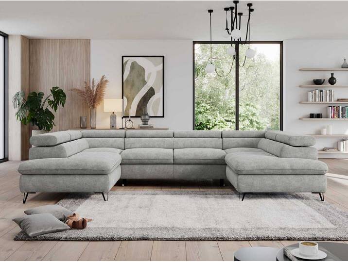 MKS MÖBEL Ecksofa PEDRO U, Set, Zwei Bettkästen, Wellenfedern, Metallbeine, große U-förmige Ecke, Schlaffunktion, mit verstellbaren Kopfstützen, grau MKS MÖBEL Ecksofa PEDRO U, Set, Zwei Bettkästen, Wellenfedern, Metallbeine, große U-förmige Ecke, Schlaffunktion, mit verstellbaren Kopfstützen, grau von OTTO