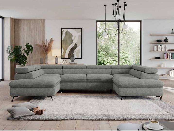MKS MÖBEL Ecksofa PEDRO U, Set, Zwei Bettkästen, Wellenfedern, Metallbeine, große U-förmige Ecke, Schlaffunktion, mit verstellbaren Kopfstützen, grau MKS MÖBEL Ecksofa PEDRO U, Set, Zwei Bettkästen, Wellenfedern, Metallbeine, große U-förmige Ecke, Schlaffunktion, mit verstellbaren Kopfstützen, grau von OTTO
