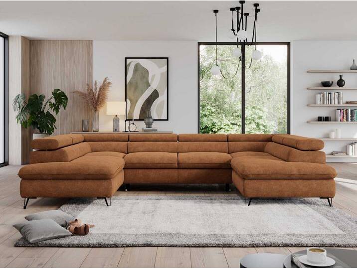 MKS MÖBEL Ecksofa PEDRO U, Set, Zwei Bettkästen, Wellenfedern, Metallbeine, große U-förmige Ecke, Schlaffunktion, mit verstellbaren Kopfstützen, orange MKS MÖBEL Ecksofa PEDRO U, Set, Zwei Bettkästen, Wellenfedern, Metallbeine, große U-förmige Ecke, Schlaffunktion, mit verstellbaren Kopfstützen, orange von OTTO