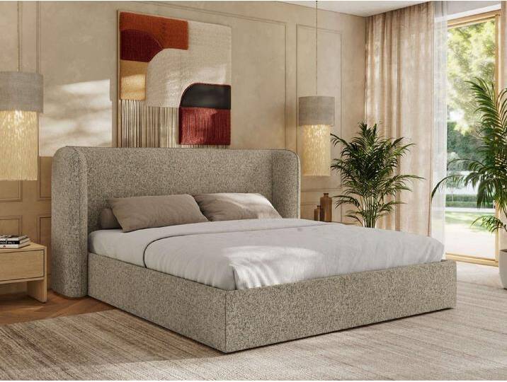 MKS MÖBEL Polsterbett EMORA CLASSIC (Bett, Doppelbett mit Lattenrost, ohne/mit Matratze), Kopfteil 111 cm, 140-200 cm, beige, 3. Taschenfederkernmatratze - VIRE LUX von OTTO