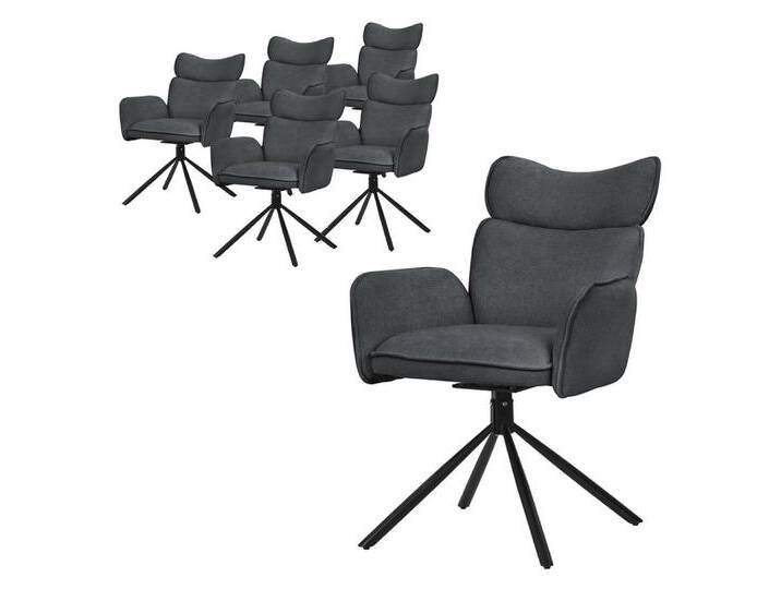 ML-DESIGN Polsterstuhl Drehstuhl mit Armlehne & Rückenlehne Ergonomische mit Metallbeine (6 St), Armlehnstuhl 6er Set Anthrazit aus Polyester 360° Drehbar Sessel, schwarz von OTTO