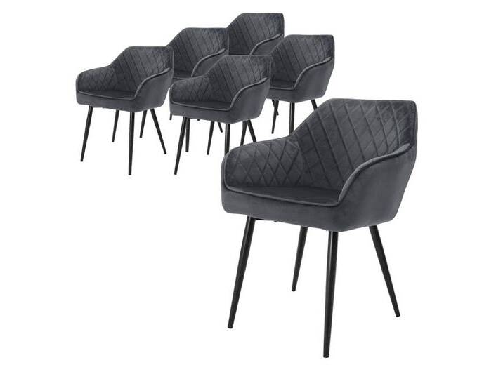 ML-DESIGN Polsterstuhl Esszimmerstühle mit Rücken- & Armlehne moderne Design Küchenstühle (6 St), Esstischstühle 6er Set Samt Bezug Anthrazit Wohnzimmerstuhl bis 120kg, grau, Samt von OTTO