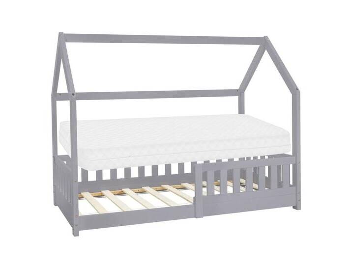 ML-DESIGN Spielbett Hausbett Kinderbett inkl. Lattenrost kreativ Bodenbett für Kinder, Abenteuerbett mit Rausfallschutz Kiefer Hellgrau Himmelbett Bettenhaus, grau, mit Matratze (H: 10cm) von OTTO