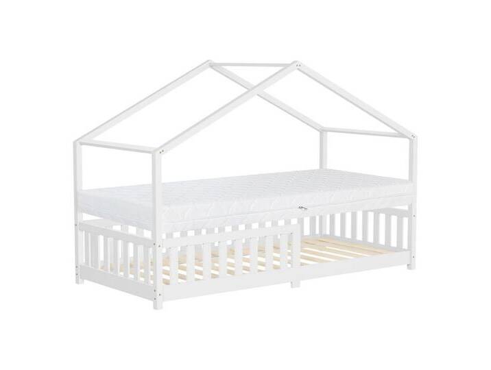 ML-DESIGN Spielbett Hausbett Kinderbett inkl. Lattenrost & Rausfallschutz Kinder Bodenbett, Abenteuerbett 90x200cm mit Matratze Himmelbett Kiefer Jugendbett Weiß, weiß ML-DESIGN Spielbett Hausbett Kinderbett inkl. Lattenrost & Rausfallschutz Kinder Bodenbett, Abenteuerbett 90x200cm mit Matratze Himmelbett Kiefer Jugendbett Weiß, weiß von OTTO