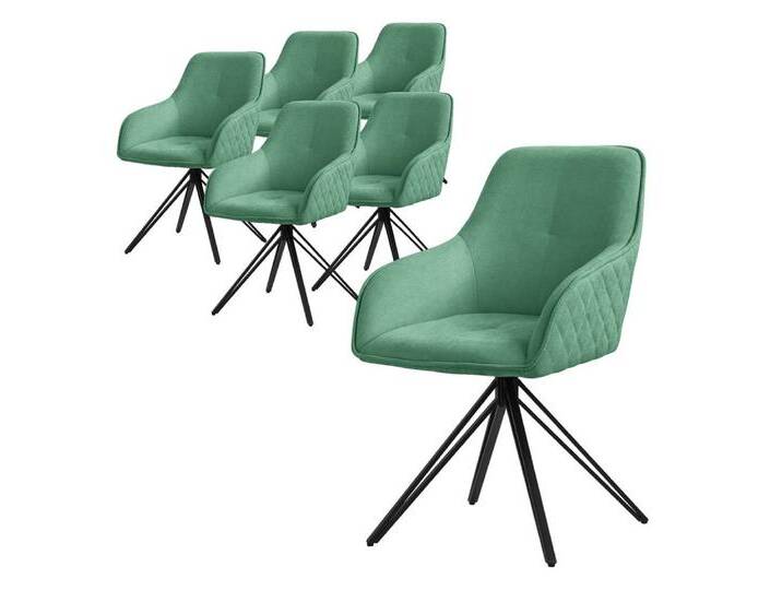 ML-DESIGN Stuhl Esszimmerstuhl aus Textil Webstoff mit Metallbeine 360° drehbar (Komplett-Set, 6 St), Polsterstuhl mit Rücken-& Armlehne Grün Küchenstuhl Wohnzimmerstuhl, grün schwarz, Metall, Polyester, 6 St. von OTTO