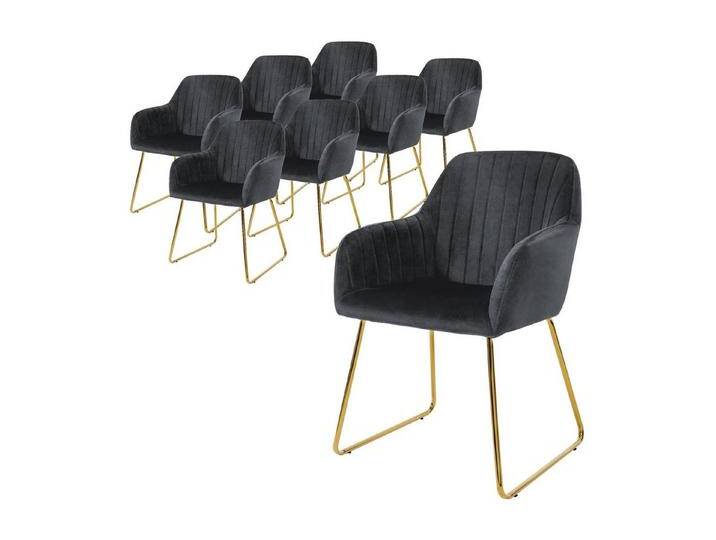 ML-DESIGN Stuhl Esszimmerstuhl mit Rücken- und Armlehnen, Samtbezug, ergonomisch (Komplett-Set, 8 St), Wohnzimmerstuhl Grau, goldenes Metallgestell Küchenstuhl Sessel, grau, Metall, Samt von OTTO