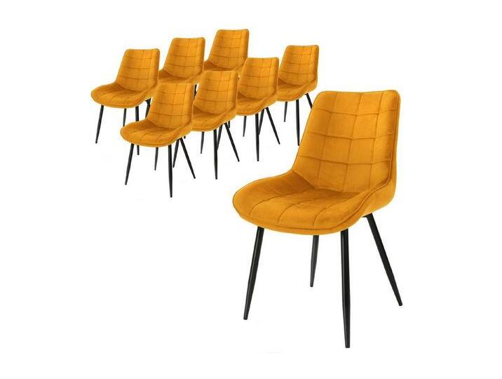 ML-DESIGN Stuhl Esszimmerstuhl mit Rückenlehne, Polsterstuhl mit Metallbeinen (Komplett-Set, 8 St), Küchenstuhl Samtbezug Senfgelb Ergonomischer Stuhl Polsterstuhl, gelb, Stahl von OTTO