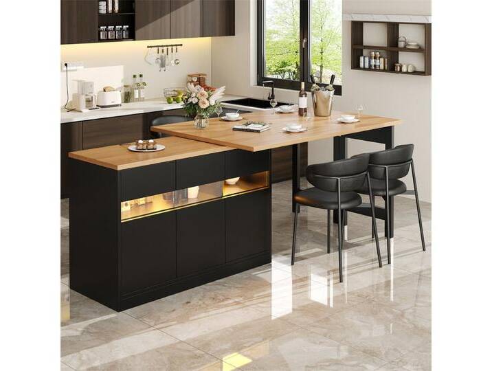MODFU Bartisch Kücheninsel, Reversibel Tisch (Ausziehbarer Bartisch mit LED-Beleuchtung, 360° Drehfunktion & Höhenverstellung, Sideboard, Bar- & Arbeitstisch, 1-St. von OTTO