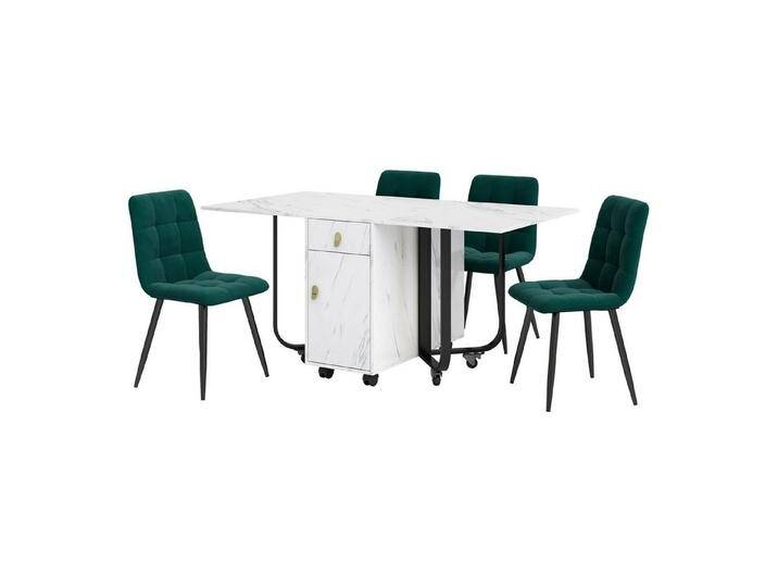 MODFU Essgruppe Esstisch mit 4 Stühlen, (Klappbarer Küchentisch Set, Samt Esszimmerstühle, 5-tlg., Tischplatte mit Marmormuster) von OTTO