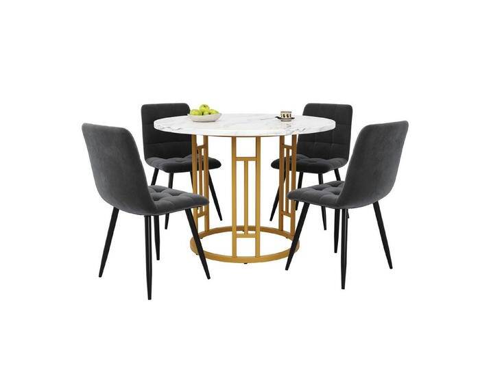 MODFU Essgruppe Stylisches Esstisch,Esszimmerstühle,Esstisch-Set, (Exklusives 5-teiliges Esstisch-Set mit rundem 80 cm MDF-Marmor-Tisch, verstellbaren goldenen Metallbeinen & samtbezogenen Stühlen – perfekt für Küche, Esszimmer & Familien mit Stil, 5-tlg), grau MODFU Essgruppe Stylisches Esstisch,Esszimmerstühle,Esstisch-Set, (Exklusives 5-teiliges Esstisch-Set mit rundem 80 cm MDF-Marmor-Tisch, verstellbaren goldenen Metallbeinen & samtbezogenen Stühlen – perfekt für Küche, Esszimmer & Familien mit Stil, 5-tlg), grau von OTTO