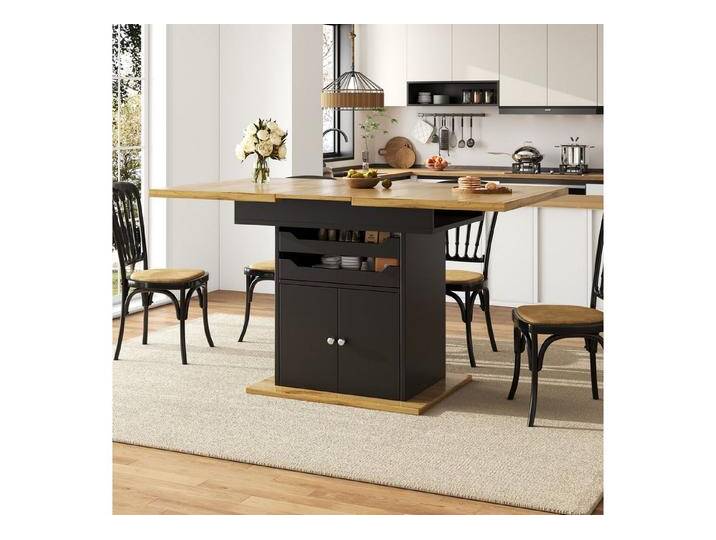 MODFU Esstisch Ausziehbarer Esstisch Teleskoptisch (mit Weinregal, Platzsparend & Erweiterbar, Braune Glastür mit Soft-Close, Ideal für Küche & Wohnzimmer, 1-St., 110-140*80*76cm), schwarz von OTTO