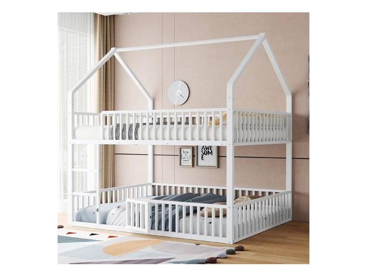 MODFU Etagenbett mit Hochbett-Design, Unteres Familienbett multifunktional (Metallbett mit Tür, Treppe, Kinderbett 140x200 cm), ohne Matratze, weiß von OTTO