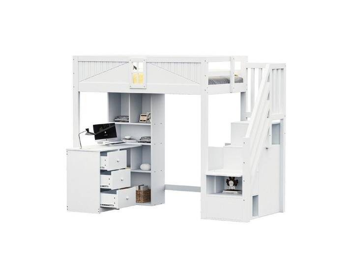 MODFU Kinderbett Multifunktionelles Hochbett 90x200 cm (mit einzigartigem Sicherheitsgitter & Fenster, integrierter Stauraum), ohne Matratze, weiß von OTTO