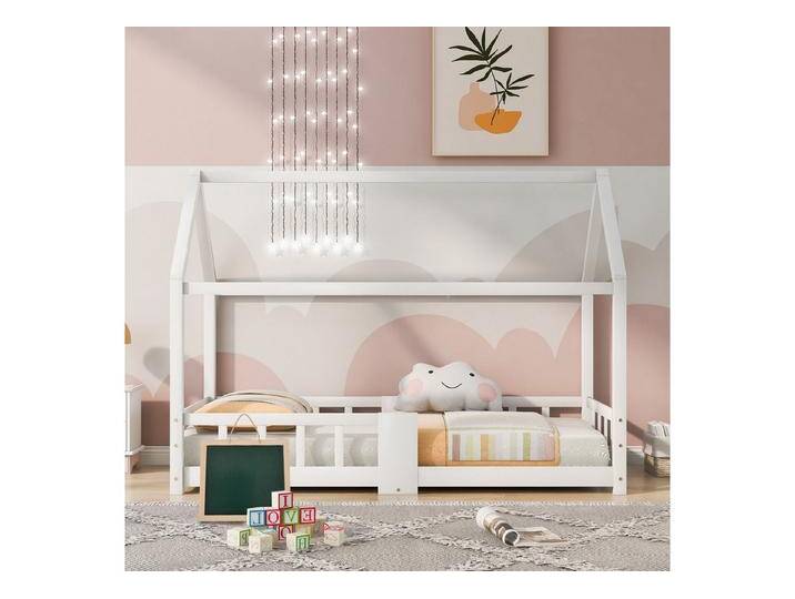 MODFU Kinderbett Spielbett mit Tafel und Rausfallschutz (Hausbett Kinderzimmer Holzbett, 90×200 cm, höhenverstellbares Kopfteil), ohne Matratze, weiß von OTTO
