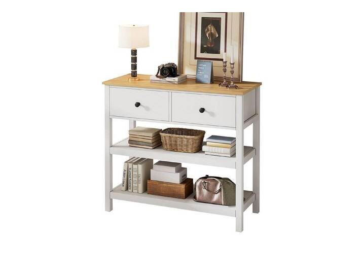 MODFU Konsolentisch Retro Konsolentisch,Holz Schmal Mit Schubladen Und Offene Regale (Retro Konsolentisch mit Schubladen & Regalen – Schmaler Holztisch für Flur, Eingang & Wohnzimmer – Langlebig & Platzsparend – Modernes Design mit Vintage Charme – 10 kg Tragfähigkeit von OTTO