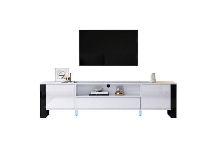MODFU Lowboard Push-to-Open (Fernsehtisch, TV-Panel, 1 St., für Fernseher bis 70 Zoll), TV-Möbel Weiß Hochglanz mit LED-Beleuchtung 16 Farben, schwarz von OTTO