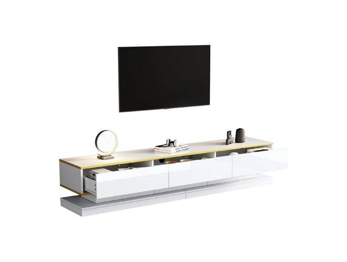 MODFU Lowboard in warmweißem Hochglanz (Fernsehtisch, Wohnzimmermöbel, 1 St., 3 Schubladen), mit goldener Kante von OTTO