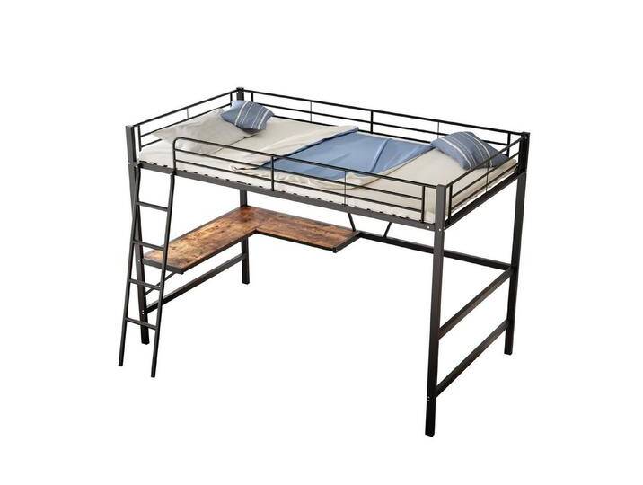 MODFU Metallbett Bettgestell, Eisenbett, Hochbett (mit L-förmigem Schreibtisch und einem Regal, für Kinder, Jugendliche und Erwachsene 90x200cm) von OTTO