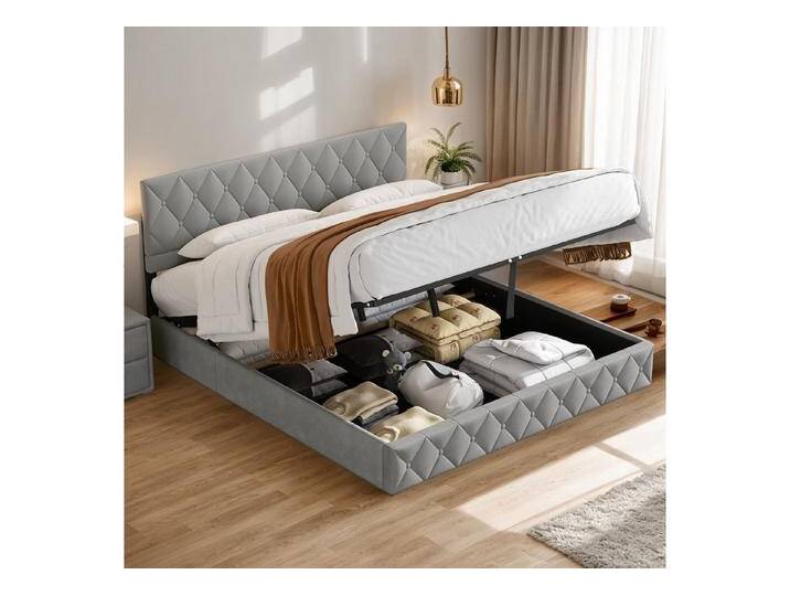 MODFU Polsterbett Funktionsbett Stauraumbett (Strapazierfähig und schmutzabweisend,elastische Polsterung, 180 x 200 cm Inklusive Matratze), Lattenrost, schlichtes Design, grau von OTTO