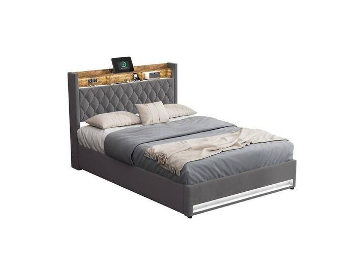MODFU Polsterbett Funktionsbett Stauraumbett Gästebett (Stilvolles Polsterbett Dunkelgrau aus hochwertigem holländischen Samt mit hochelastischem Schaumstoff, 140*190) von OTTO