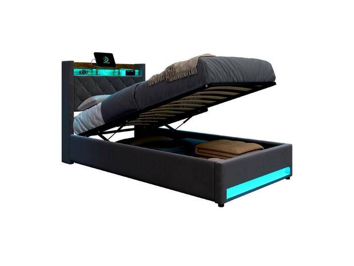 MODFU Polsterbett Funktionsbett Stauraumbett Gästebett (Stilvolles Polsterbett Dunkelgrau aus hochwertigem holländischen Samt mit hochelastischem Schaumstoff, 90*200) von OTTO