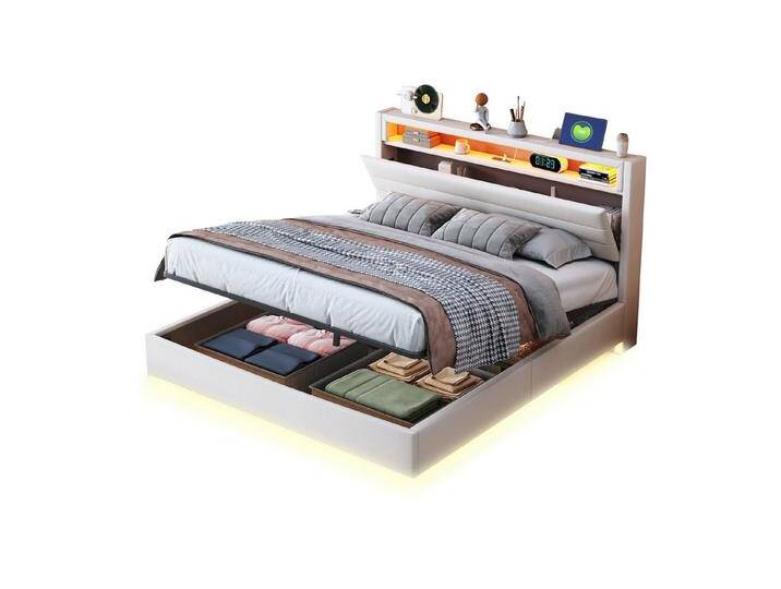 MODFU Polsterbett Gästebett Doppelbett Stauraumbett Jugendbett Funktionsbett Kinderbett (Multifunktionales Polsterbett,mit Hydraulischem Stauraum, USB-Steckdose & LED-Beleuchtung, Wendekopfteil und Versteckten Füßen – Leinen Beige für Schlafzimmer & kleine Räume, 140x200 cm), Ohne Matratze MODFU Polsterbett Gästebett Doppelbett Stauraumbett Jugendbett Funktionsbett Kinderbett (Multifunktionales Polsterbett,mit Hydraulischem Stauraum, USB-Steckdose & LED-Beleuchtung, Wendekopfteil und Versteckten Füßen – Leinen Beige für Schlafzimmer & kleine Räume, 140x200 cm), Ohne Matratze von OTTO