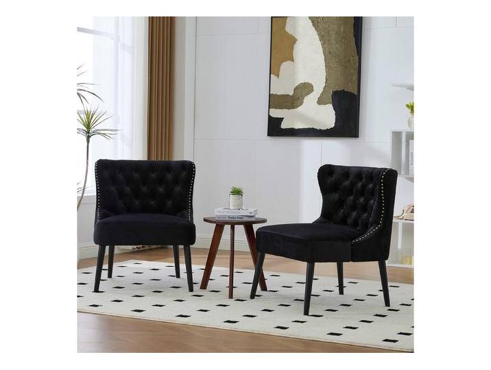 MODFU Polsterstuhl ohne Armlehne mit Nieten (Einzelsofa-Stuhl, Loungesessel, Samtstuhl Fernsehsessel), Samtstuhl ohne Armlehnen, schwarz, schwarz von OTTO