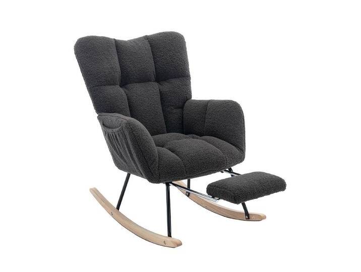 MODFU Schaukelstuhl aus Teddystoff (Moderner Schaukelstuhl mit Teddystoff, Ausziehbarer Fußstütze & Ergonomischer Rückenlehne), mit ausziehbarer Fußstütze von OTTO