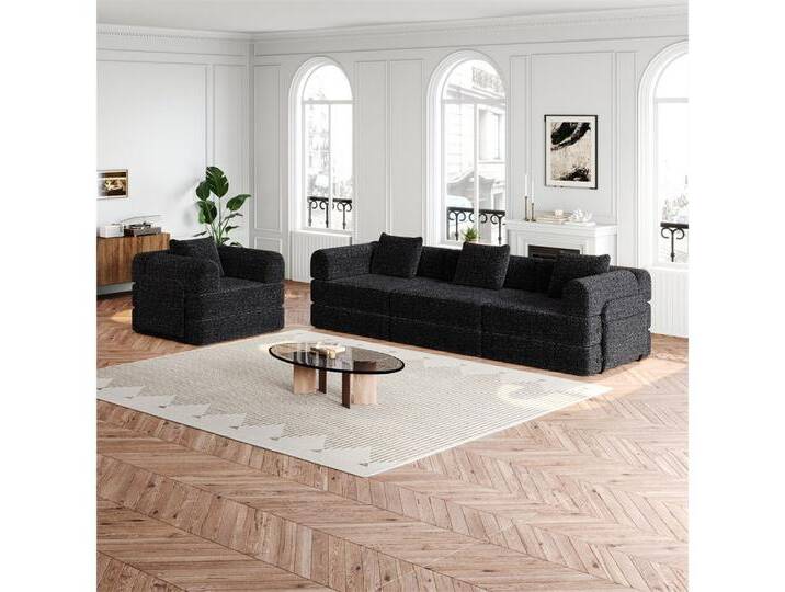MODFU Schlafsofa Chenille-Schlafsessel 2-in-1, mit Staufach in der Armlehne, Metallrahmen und mehreren Konfigurationsmöglichkeiten 4 Teile, mit Relaxfunktion, schwarz MODFU Schlafsofa Chenille-Schlafsessel 2-in-1, mit Staufach in der Armlehne, Metallrahmen und mehreren Konfigurationsmöglichkeiten 4 Teile, mit Relaxfunktion, schwarz von OTTO